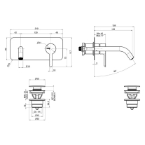 Baterie pentru lavoar FIMA Carlo Frattini, Snap, cu montaj pe perete, ventil push-open, pipă 15 cm, negru mat